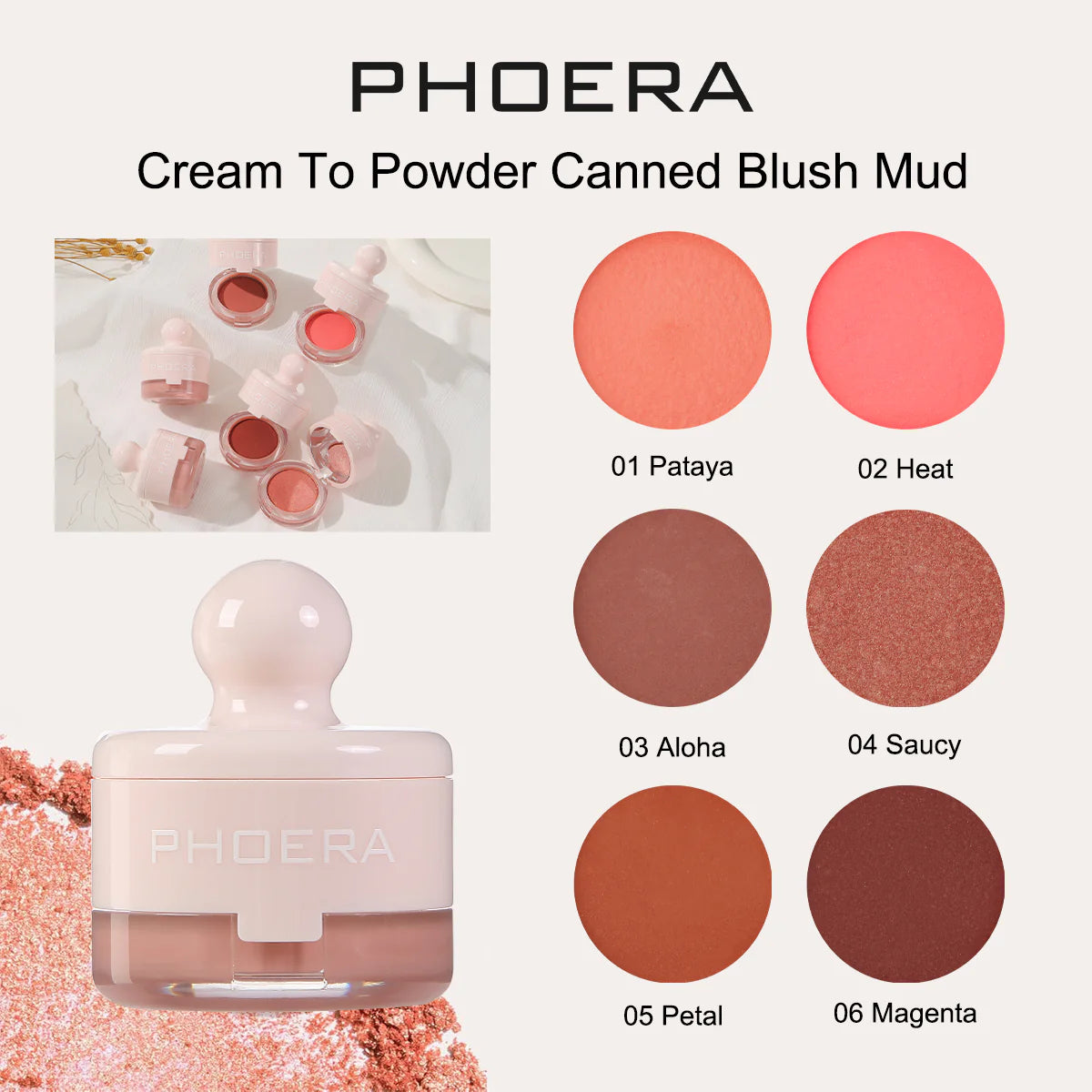 PHOERA Cream To Powder Canned Blush Mud