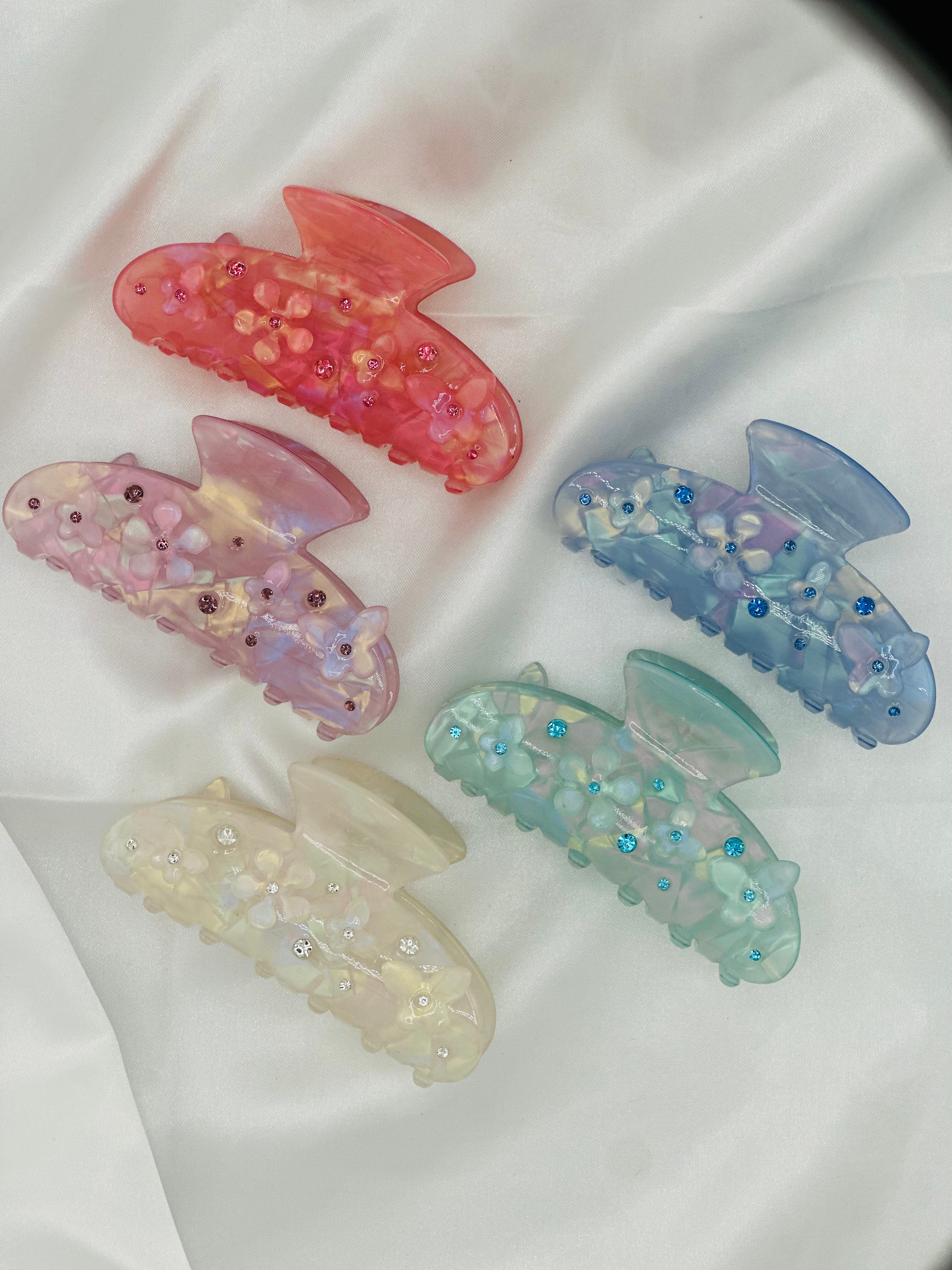 Iridescent Flower & Butterfly Claw Clip